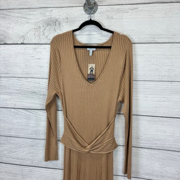 Sofia Jeans By Sofia Vergara Tan Ribbed Cutout Back Column Midi Dress Size XXL - Picture 3 of 9